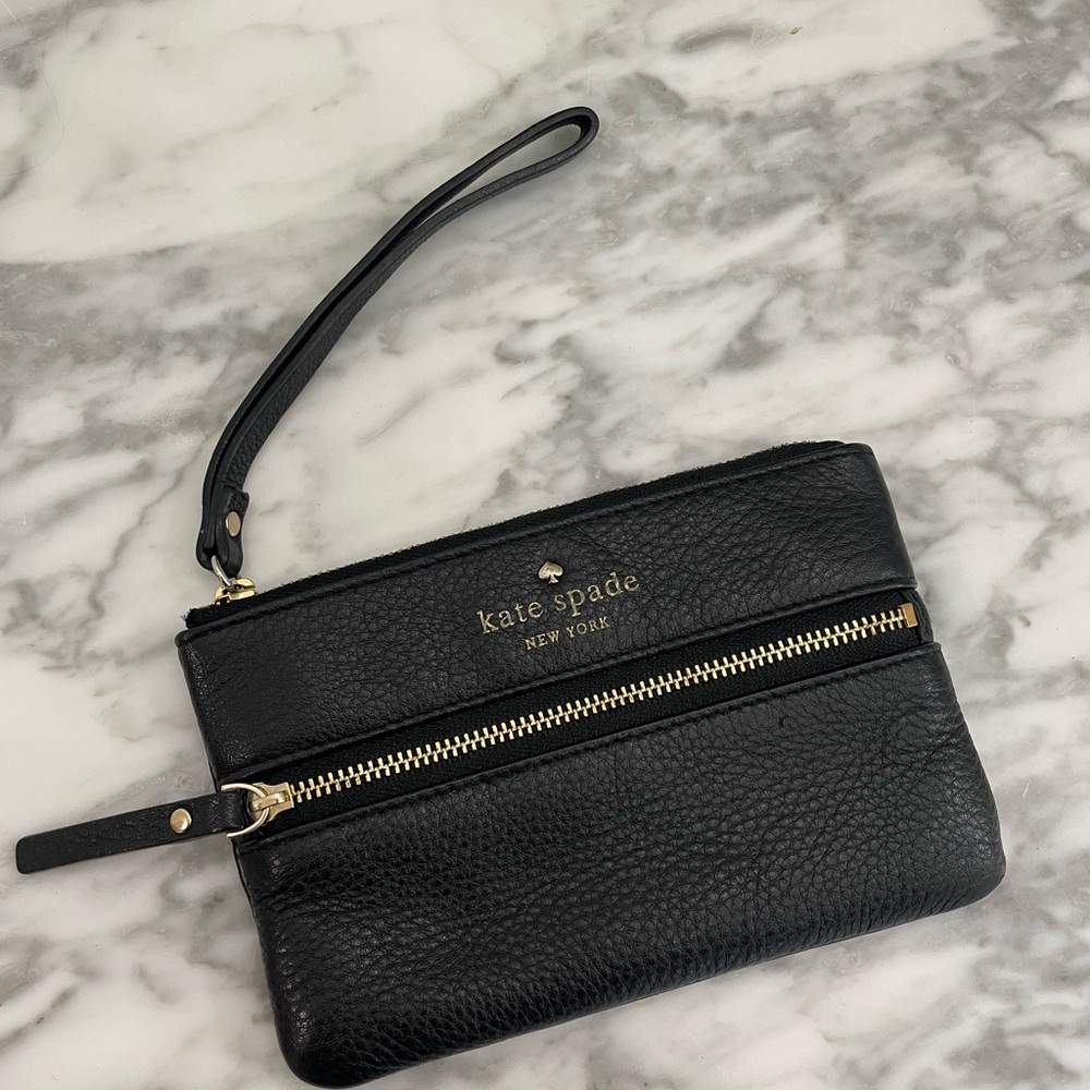 Kate Spade Black Wristlet with Gold Accents
